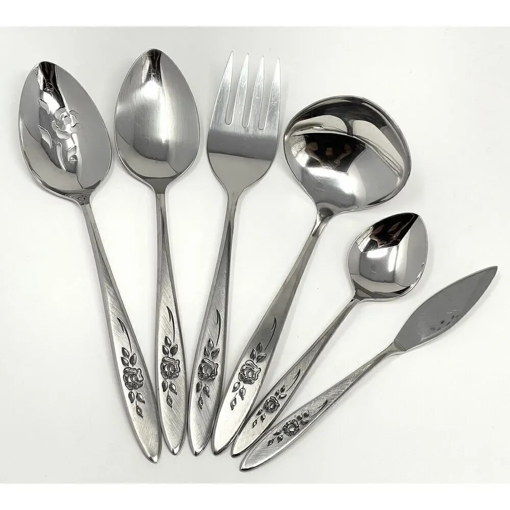 Vintage Oneida Community ROSE SHADOW Serving Set Spoon Fork Ladle Butter Knife